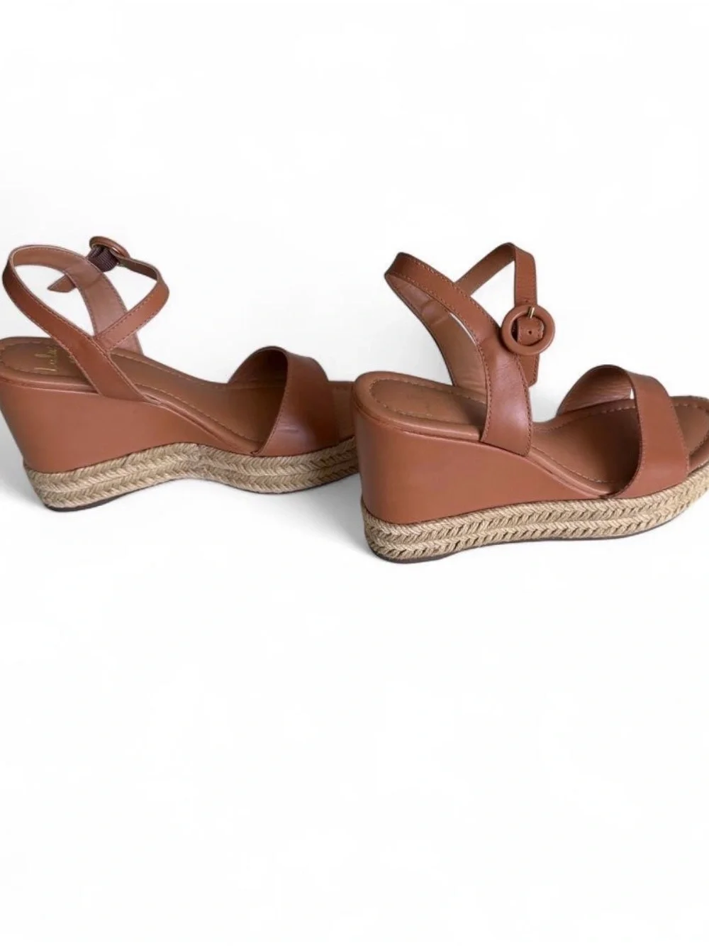 Vittoria Caramel Leather Platform Espadrille Wedges
